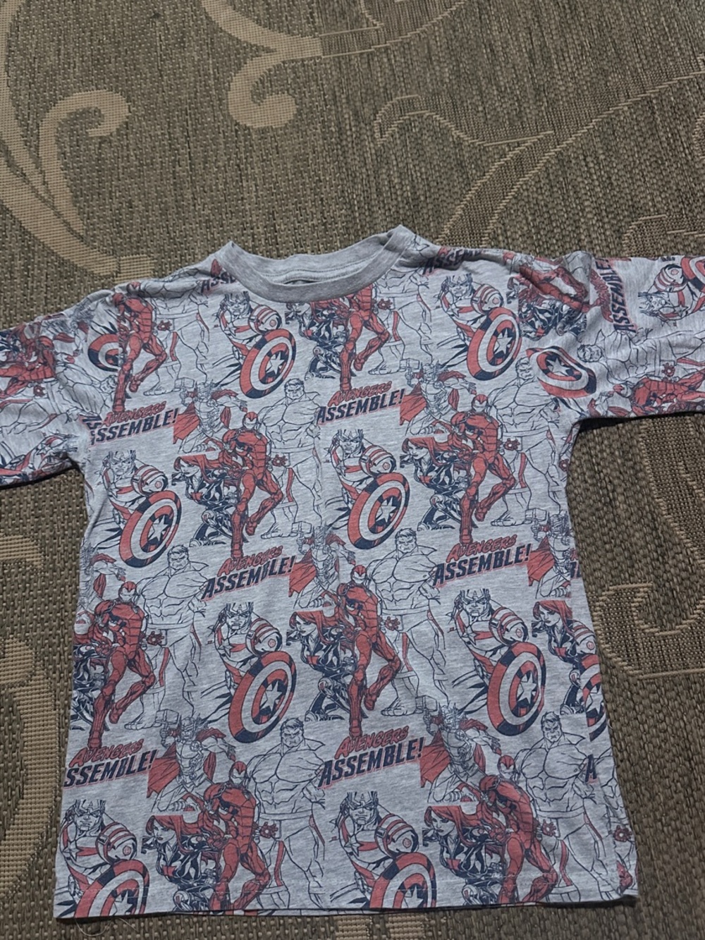 Marvel Kids Gray Tee with Red and Navy Avengers Print